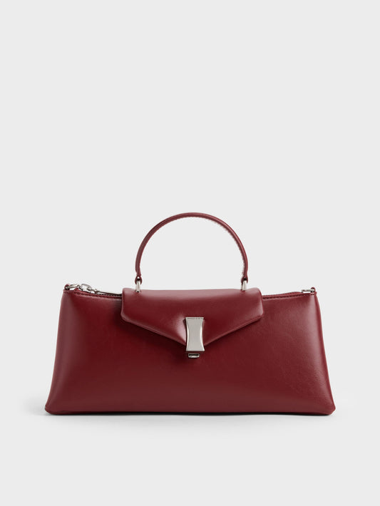 Lilibet Elongated Top Handle Bag - Burgundy | CHARLES & KEITH