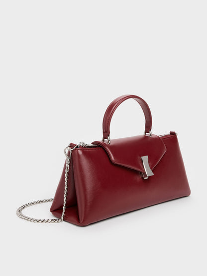 Lilibet Elongated Top Handle Bag - Burgundy | CHARLES & KEITH