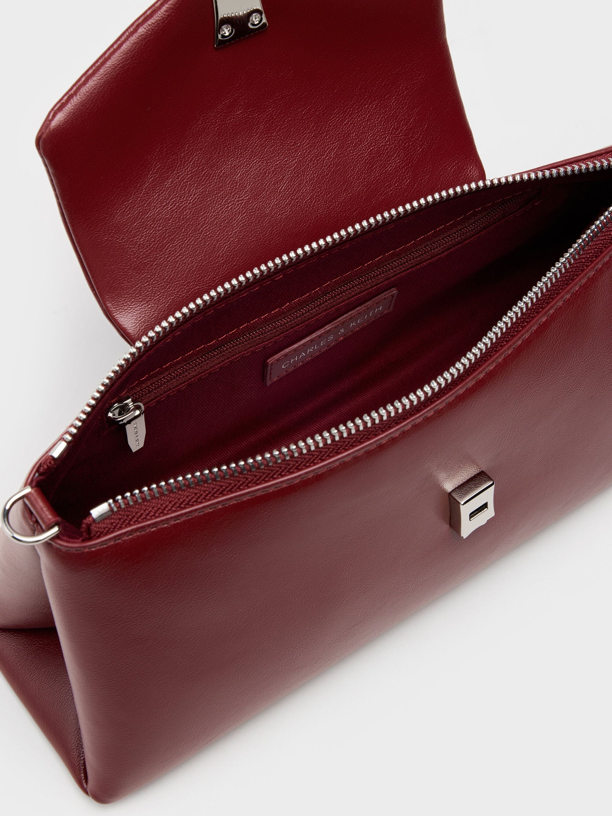 Lilibet Elongated Top Handle Bag - Burgundy | CHARLES & KEITH