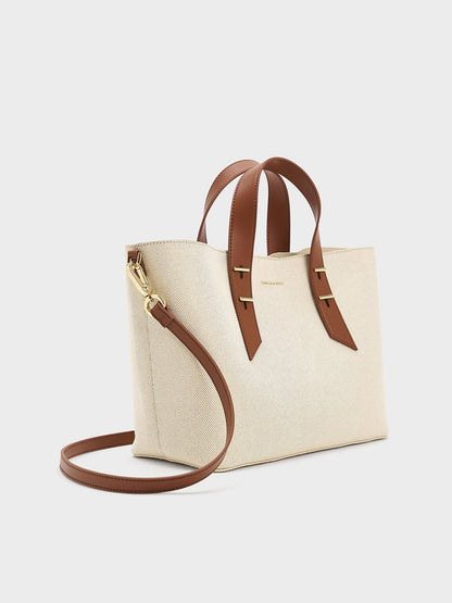 Shania Canvas Tote Bag - Chocolate | CHARLES & KEITH