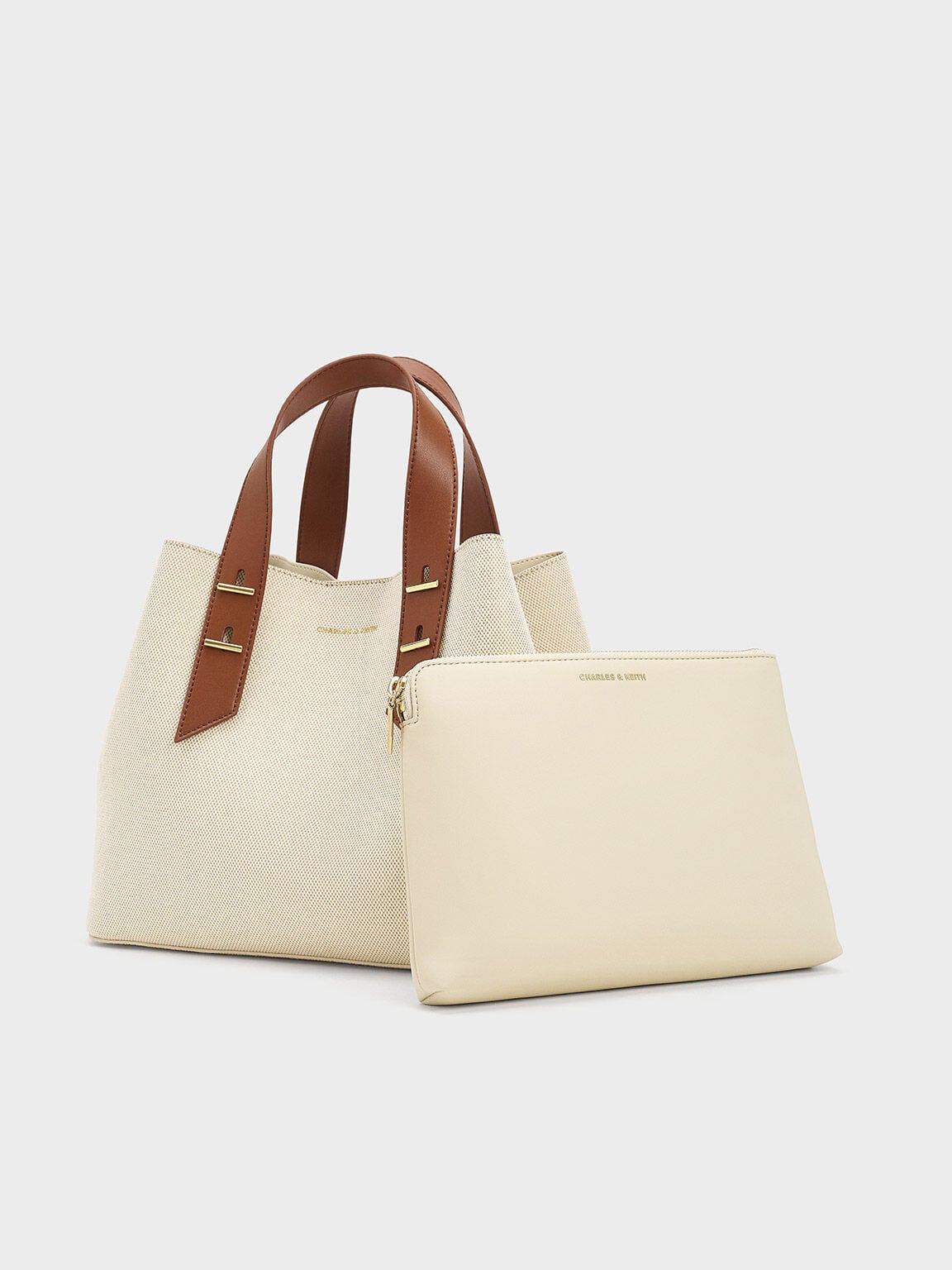 Shania Canvas Tote Bag - Chocolate | CHARLES & KEITH
