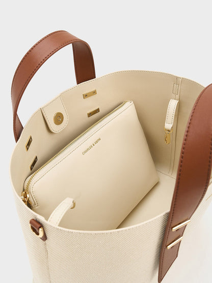 Shania Canvas Tote Bag - Chocolate | CHARLES & KEITH