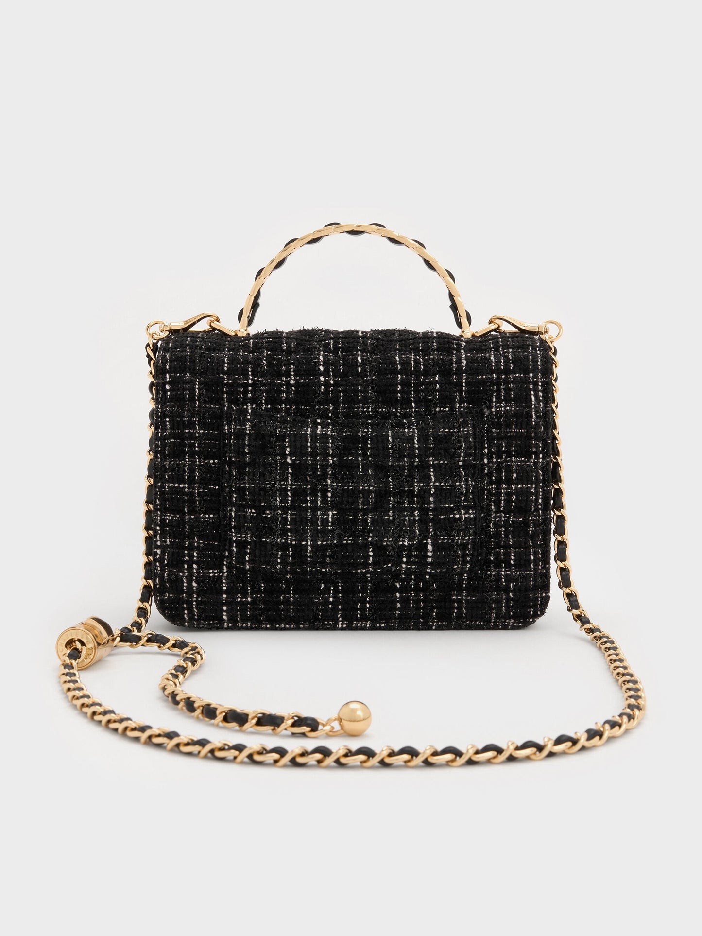 Cressida Tweed Quilted Top Handle Bag - Black Tweed | CHARLES & KEITH