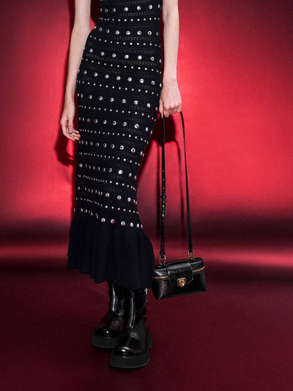 Arwen Croc-Effect Top Handle Vanity Bag - Black | CHARLES & KEITH