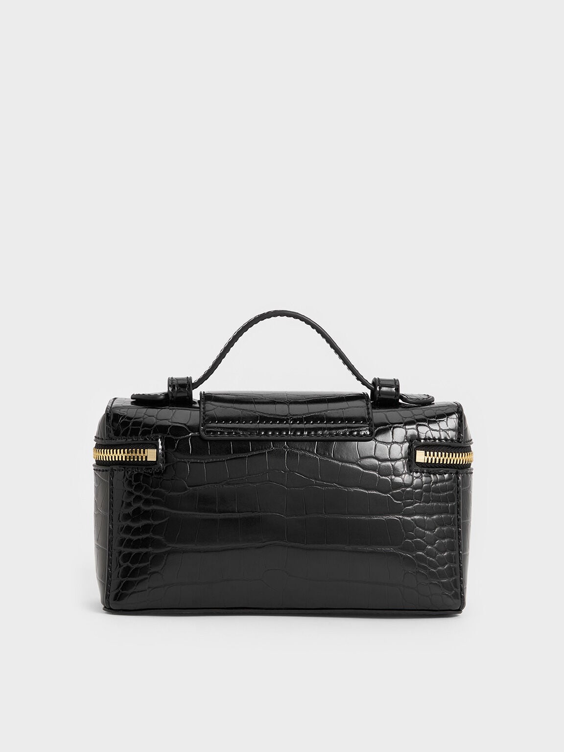 Arwen Croc-Effect Top Handle Vanity Bag - Black | CHARLES & KEITH