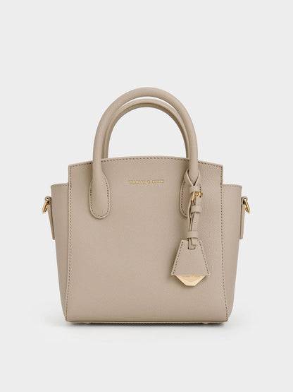 Harper Structured Top Handle Bag - Taupe | CHARLES & KEITH