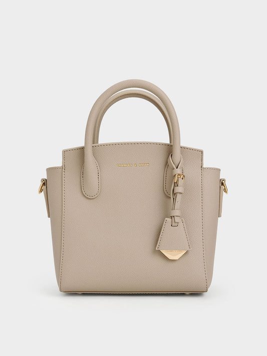 Harper Structured Top Handle Bag - Taupe | CHARLES & KEITH