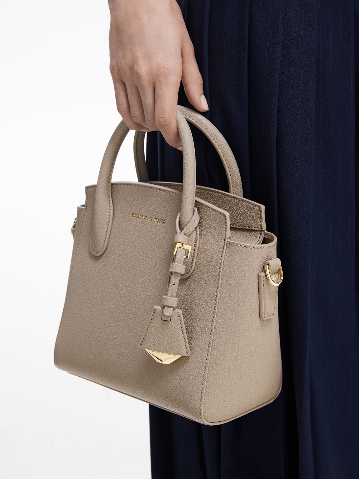 Harper Structured Top Handle Bag - Taupe | CHARLES & KEITH