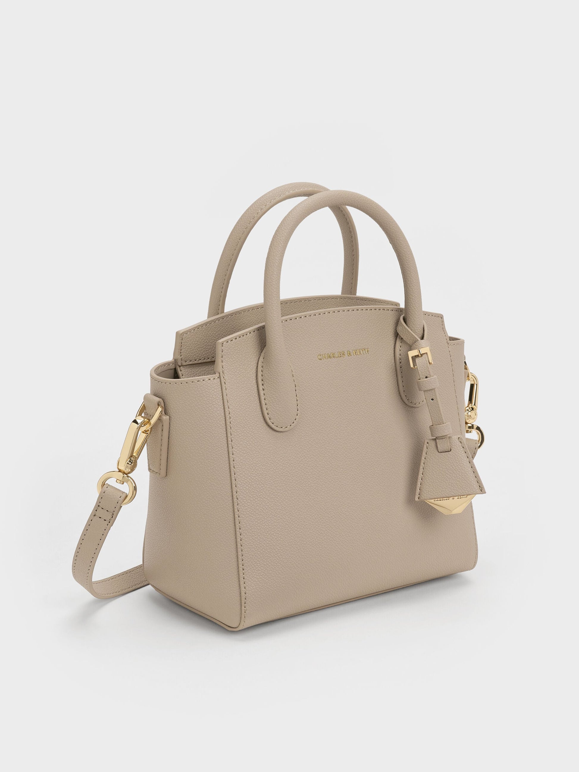 Harper Structured Top Handle Bag - Taupe | CHARLES & KEITH