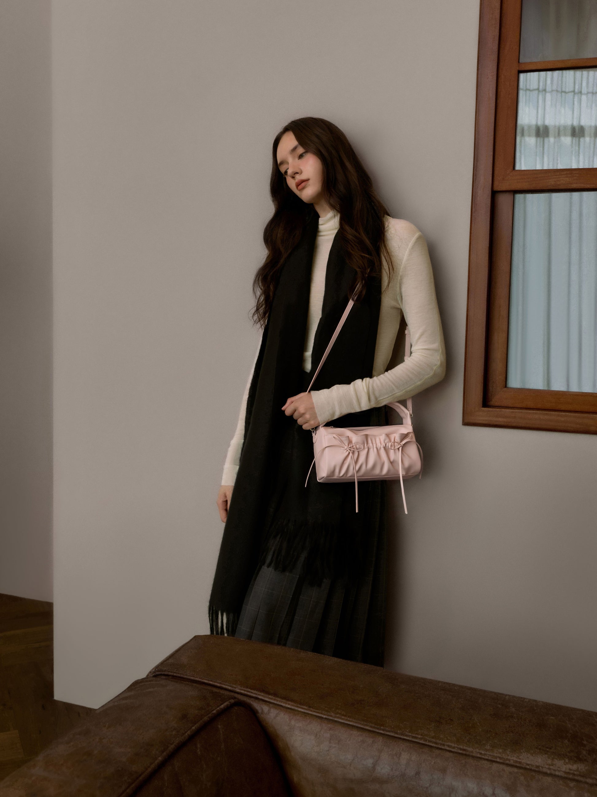 Reese Ruched Bow Top Handle Bag - Soft Pink | CHARLES & KEITH