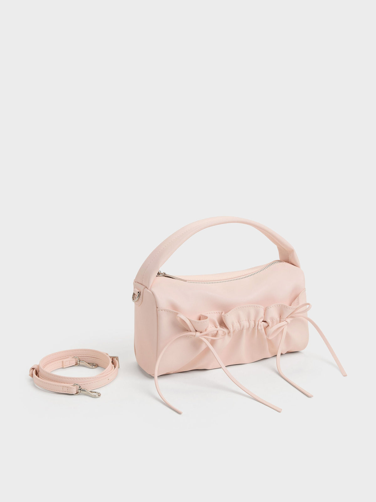 Reese Ruched Bow Top Handle Bag - Soft Pink | CHARLES & KEITH