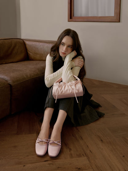 Reese Ruched Bow Top Handle Bag - Soft Pink | CHARLES & KEITH