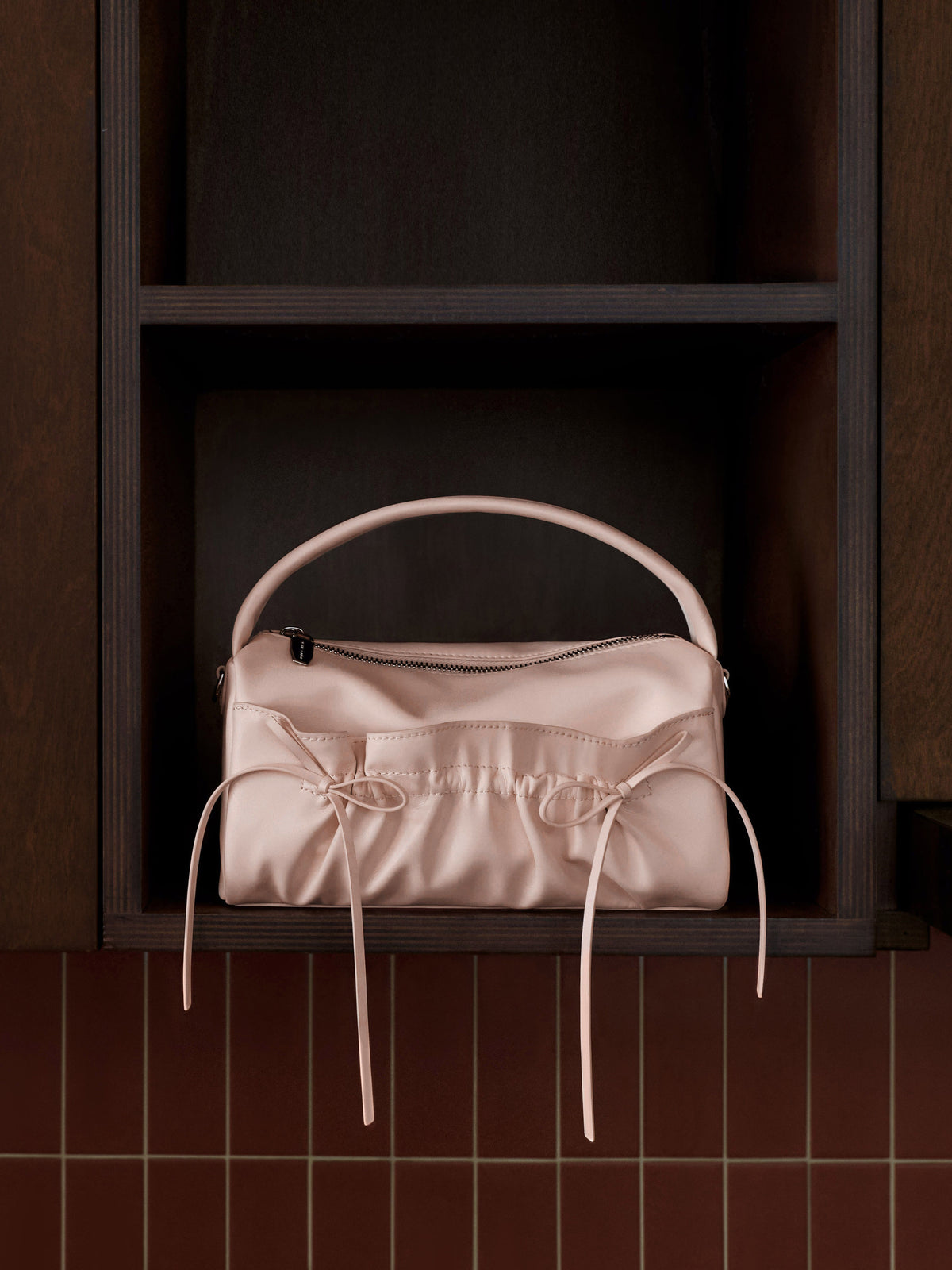 Reese Ruched Bow Top Handle Bag - Soft Pink | CHARLES & KEITH