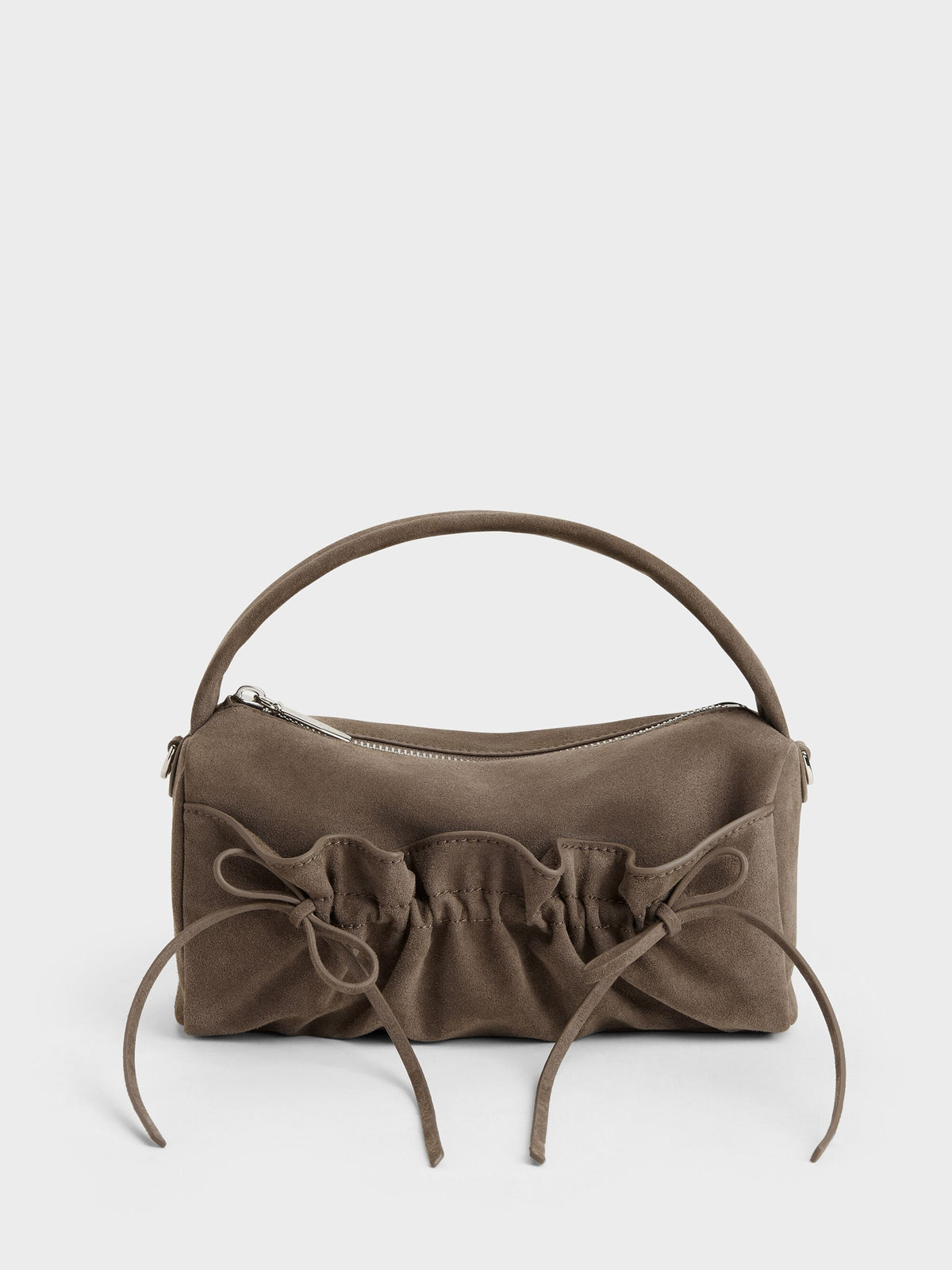 Reese Ruched Bow Top Handle Bag - Stone Grey | CHARLES & KEITH