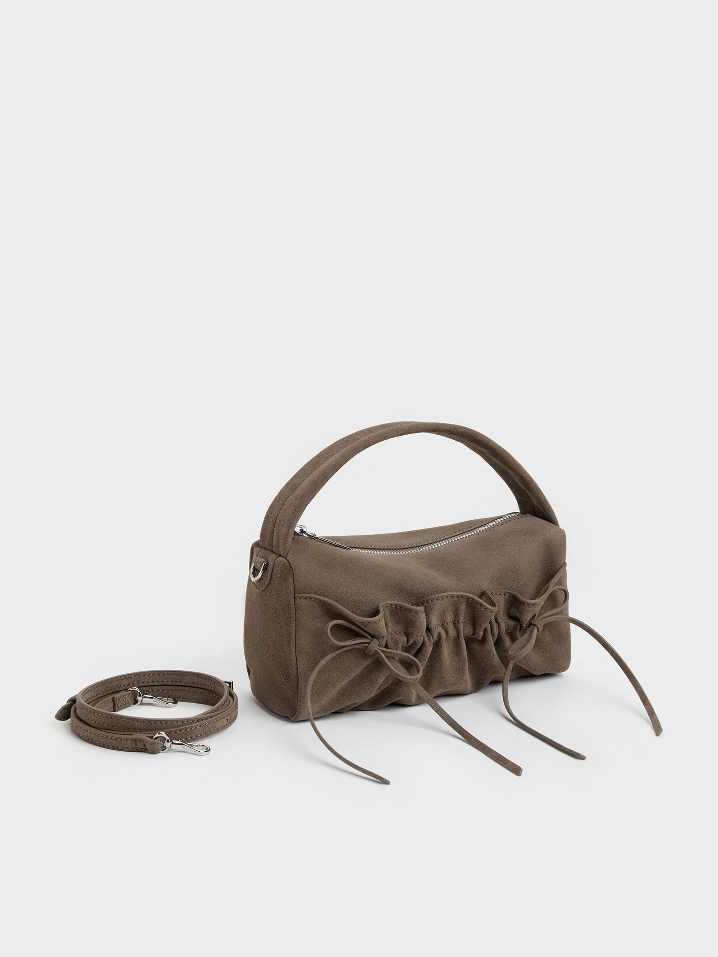 Reese Ruched Bow Top Handle Bag - Stone Grey | CHARLES & KEITH