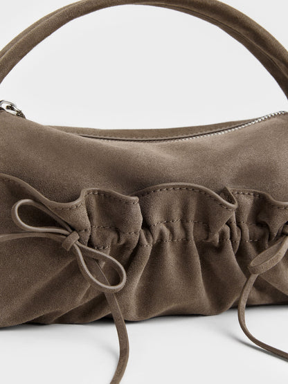 Reese Ruched Bow Top Handle Bag - Stone Grey | CHARLES & KEITH