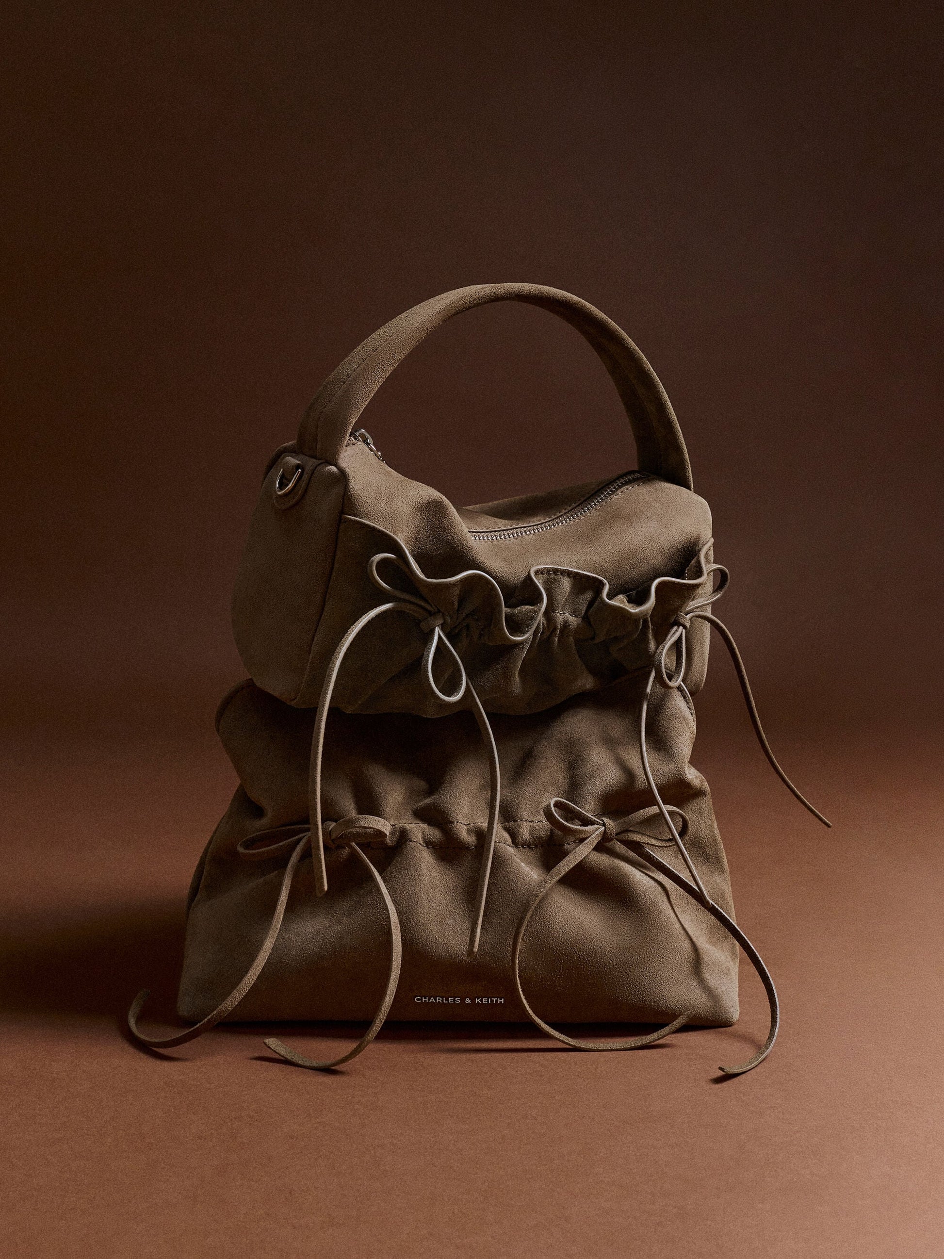 Reese Ruched Bow Top Handle Bag - Stone Grey | CHARLES & KEITH