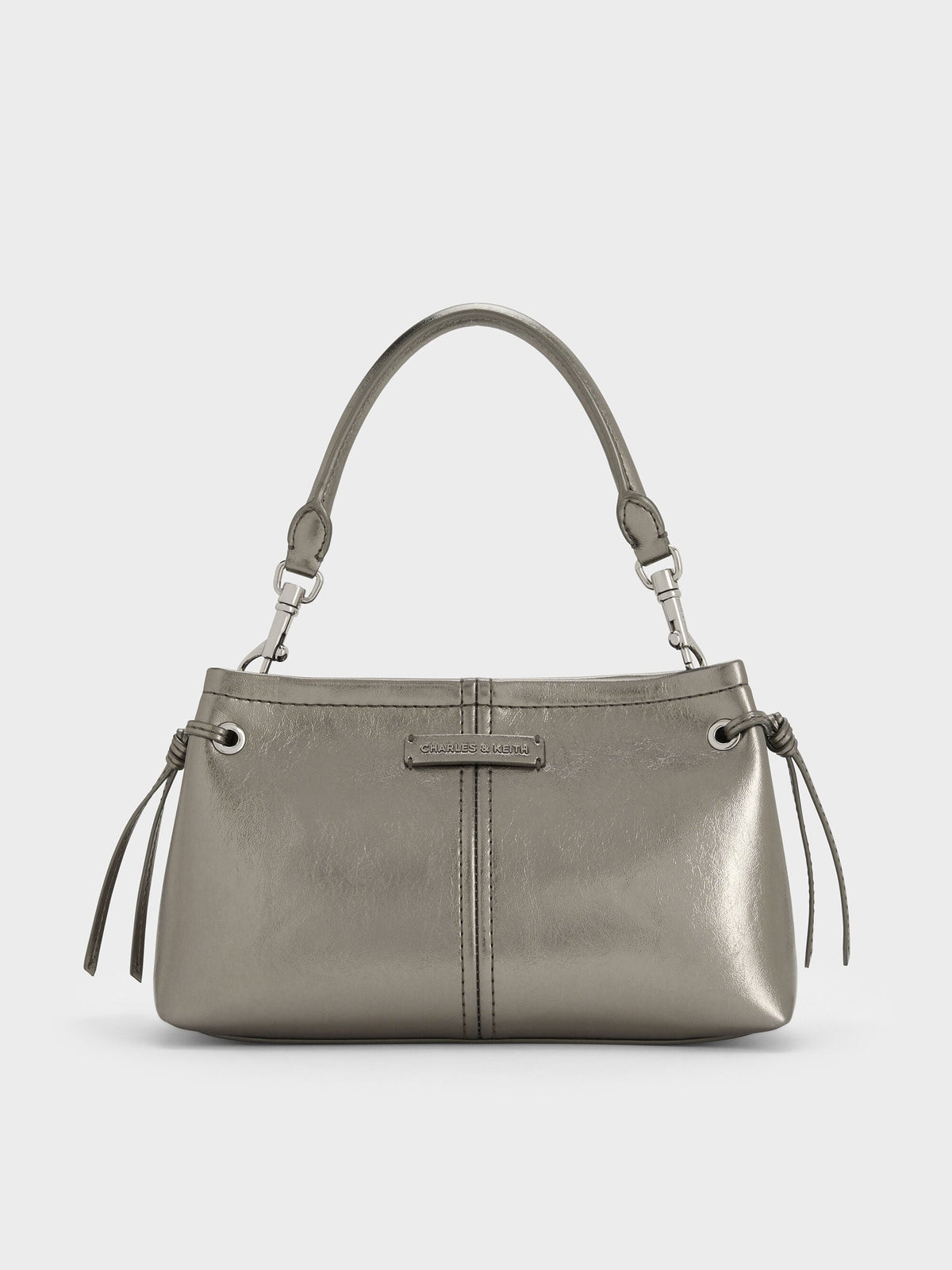 Noane Metallic Top Handle Bag - Pewter | CHARLES & KEITH