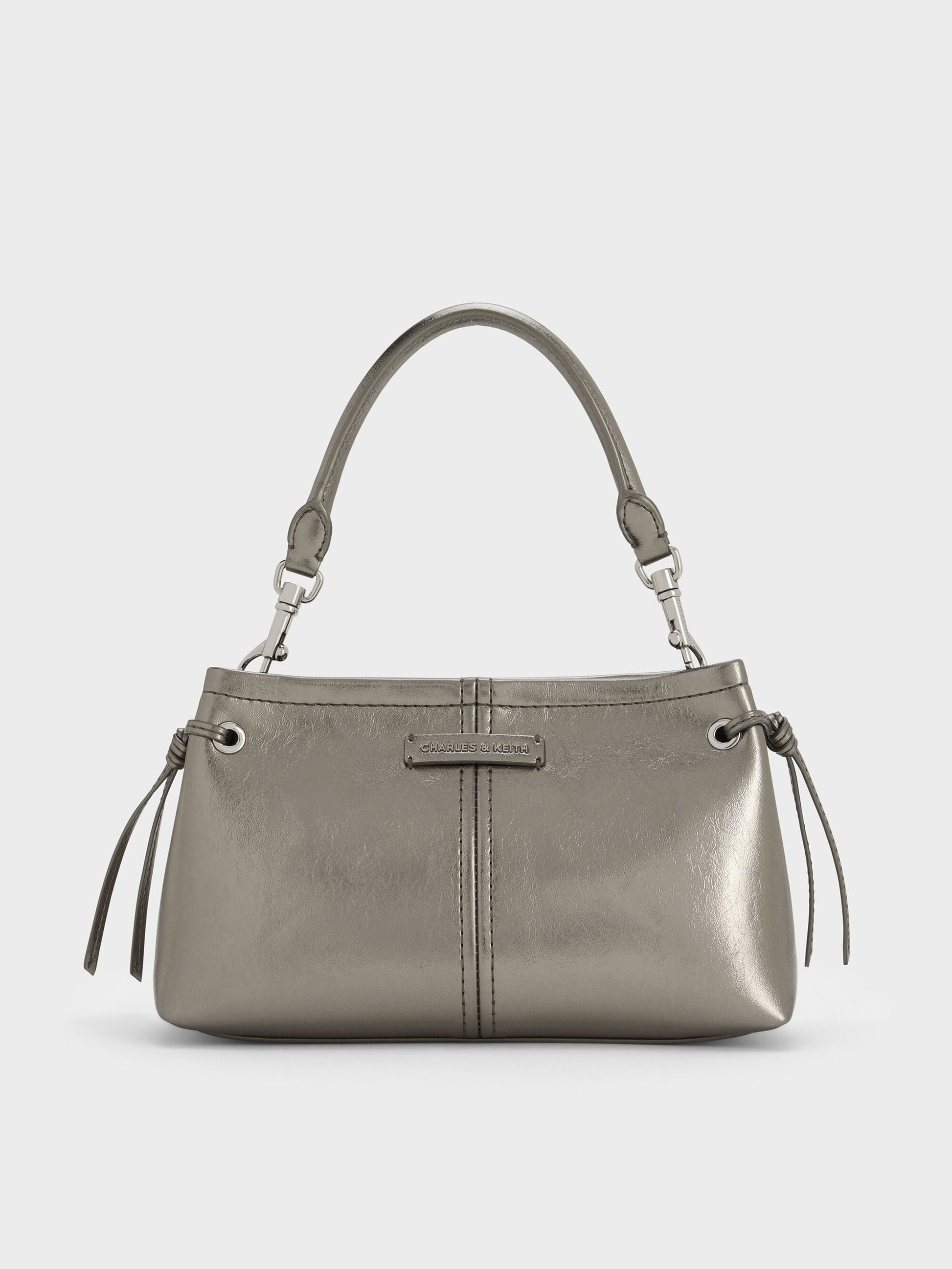 Noane Metallic Top Handle Bag - Pewter | CHARLES & KEITH