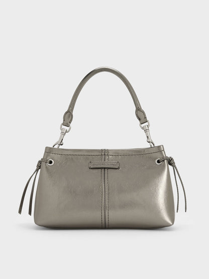 Noane Metallic Top Handle Bag - Pewter | CHARLES & KEITH