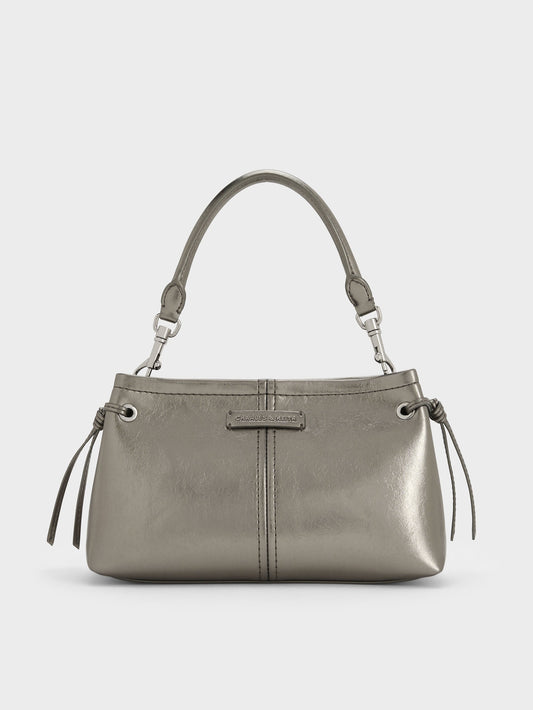 Noane Metallic Top Handle Bag - Pewter | CHARLES & KEITH