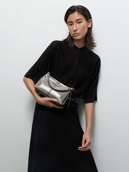 Noane Metallic Top Handle Bag - Pewter | CHARLES & KEITH