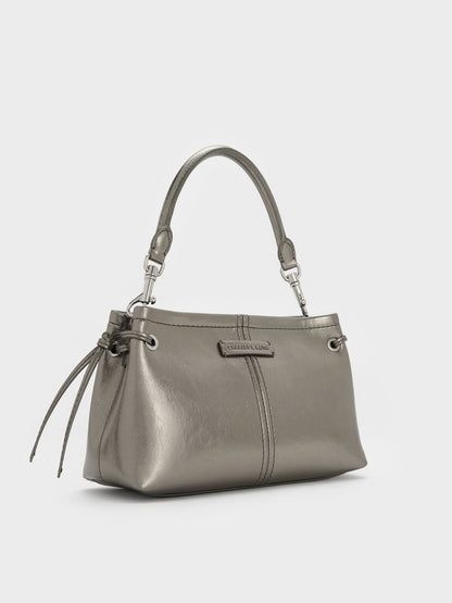 Noane Metallic Top Handle Bag - Pewter | CHARLES & KEITH