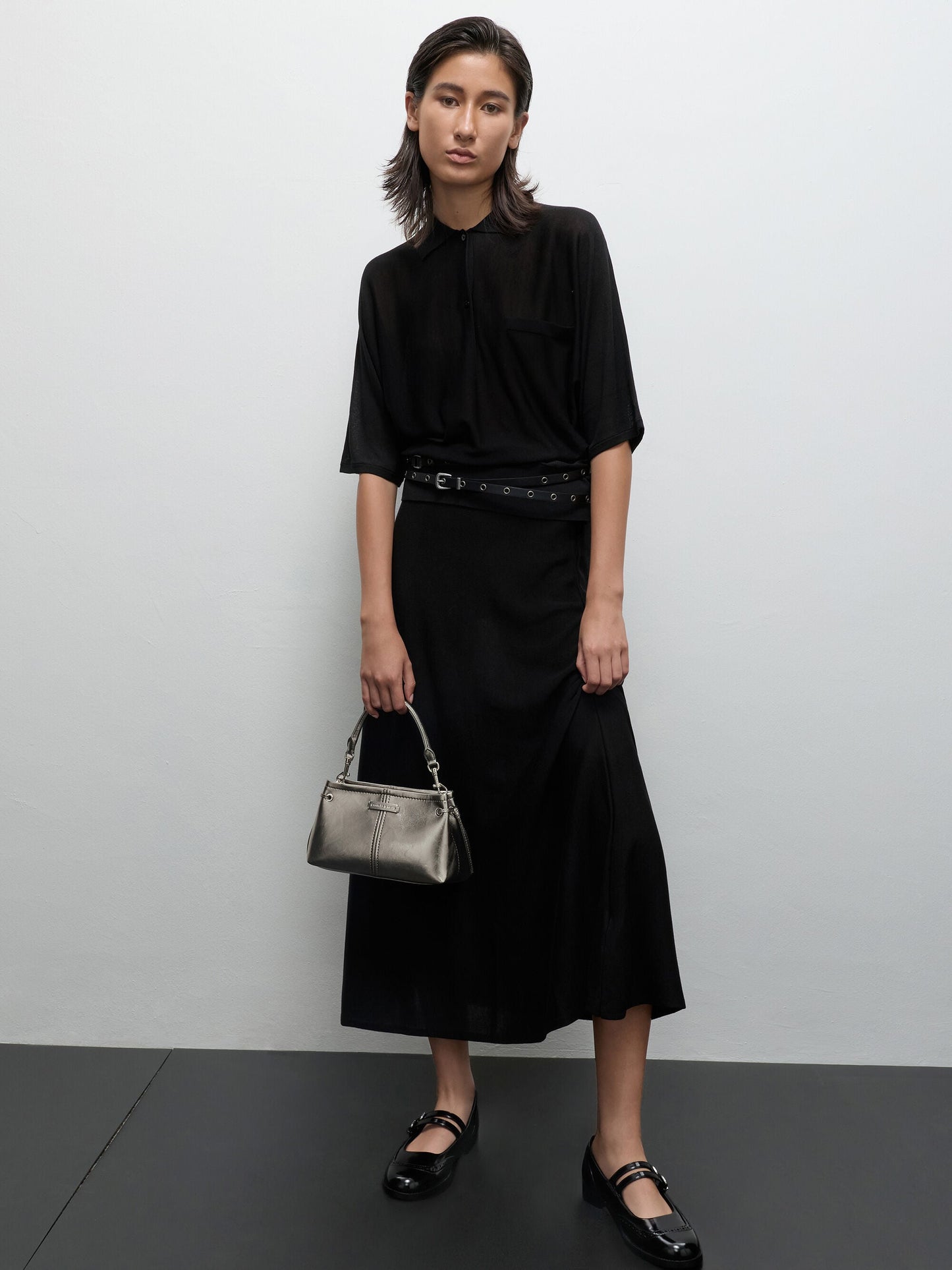 Noane Metallic Top Handle Bag - Pewter | CHARLES & KEITH