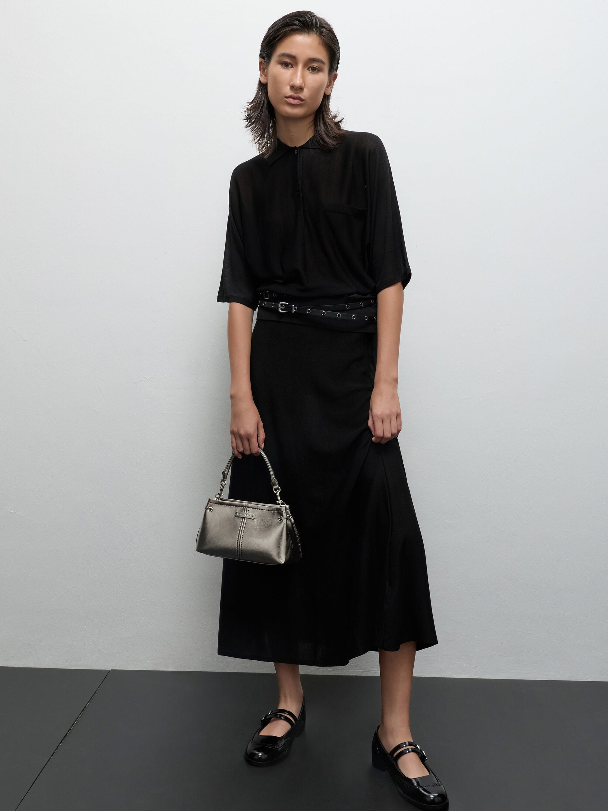 Noane Metallic Top Handle Bag - Pewter | CHARLES & KEITH