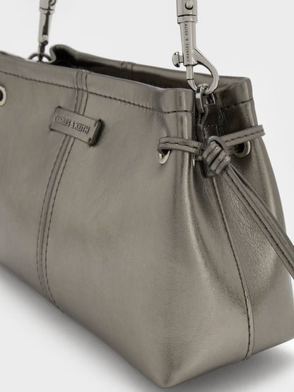 Noane Metallic Top Handle Bag - Pewter | CHARLES & KEITH