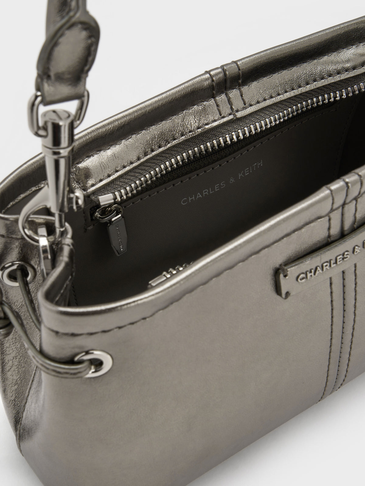 Noane Metallic Top Handle Bag - Pewter | CHARLES & KEITH