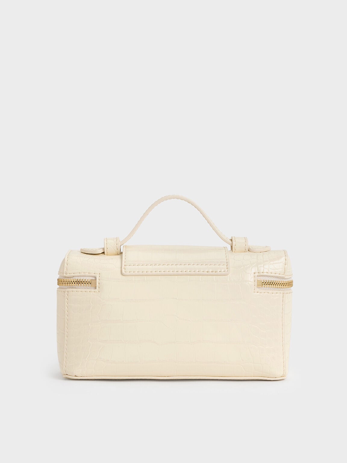 Arwen Croc-Effect Top Handle Vanity Bag - Cream | CHARLES & KEITH
