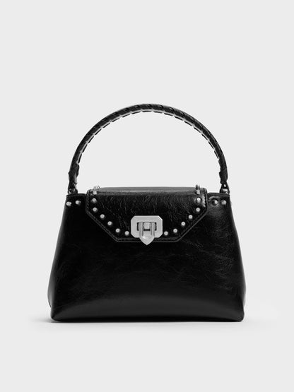 Arwen Studded Top Handle Bag - Noir | CHARLES & KEITH