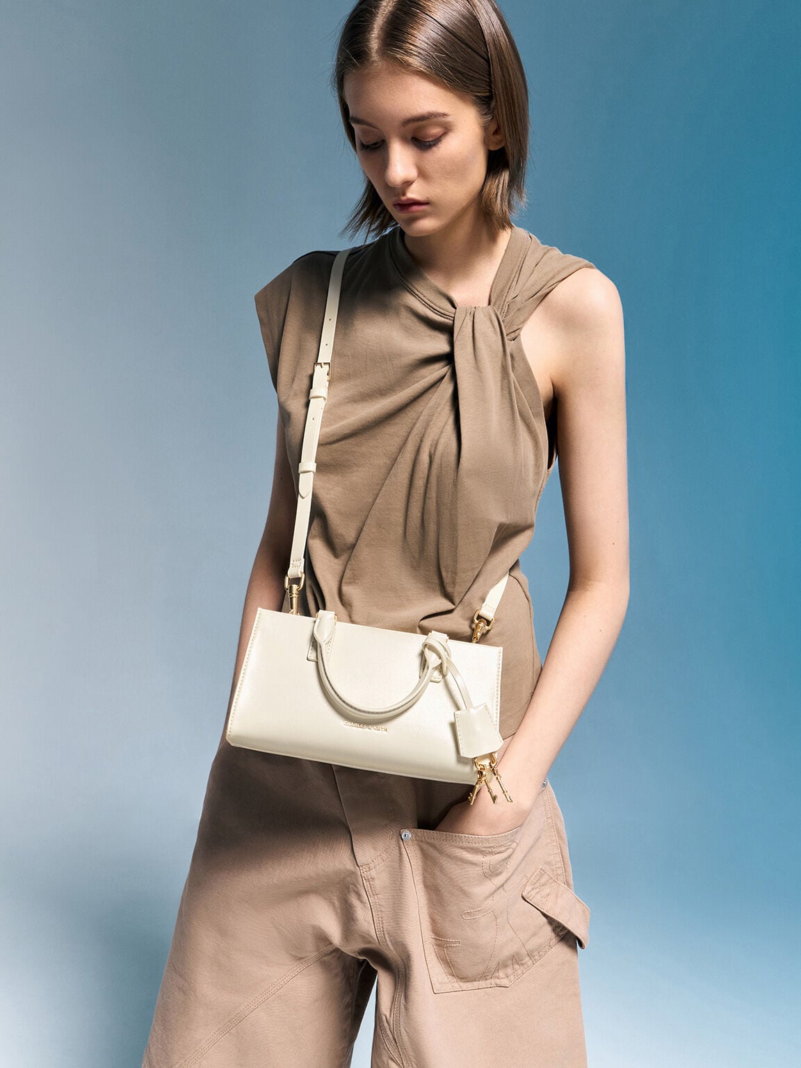 Kerry Top Handle Bag - Cream | CHARLES & KEITH