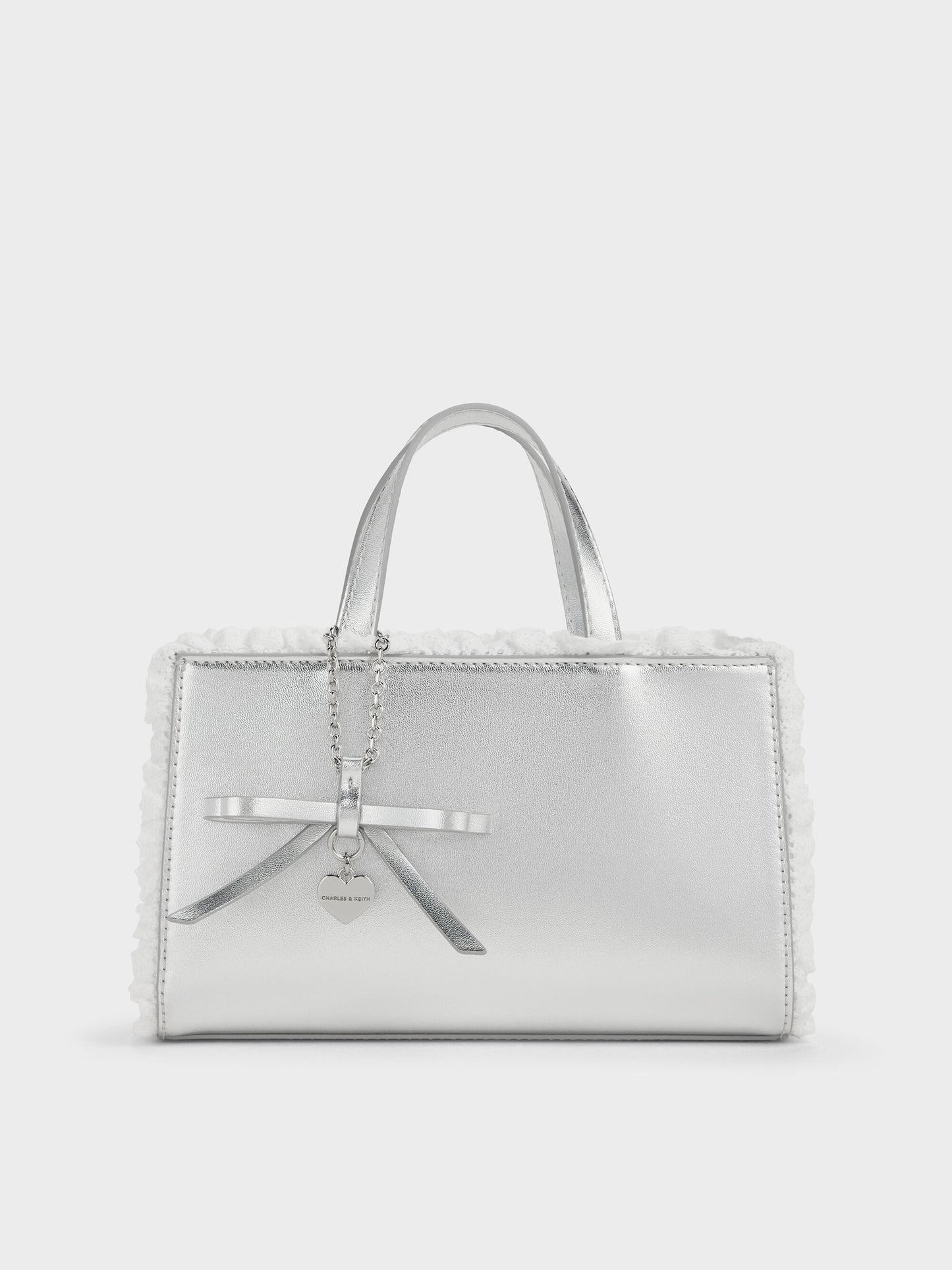 Raina Metallic Lace-Trim Tote Bag - Silver | CHARLES & KEITH