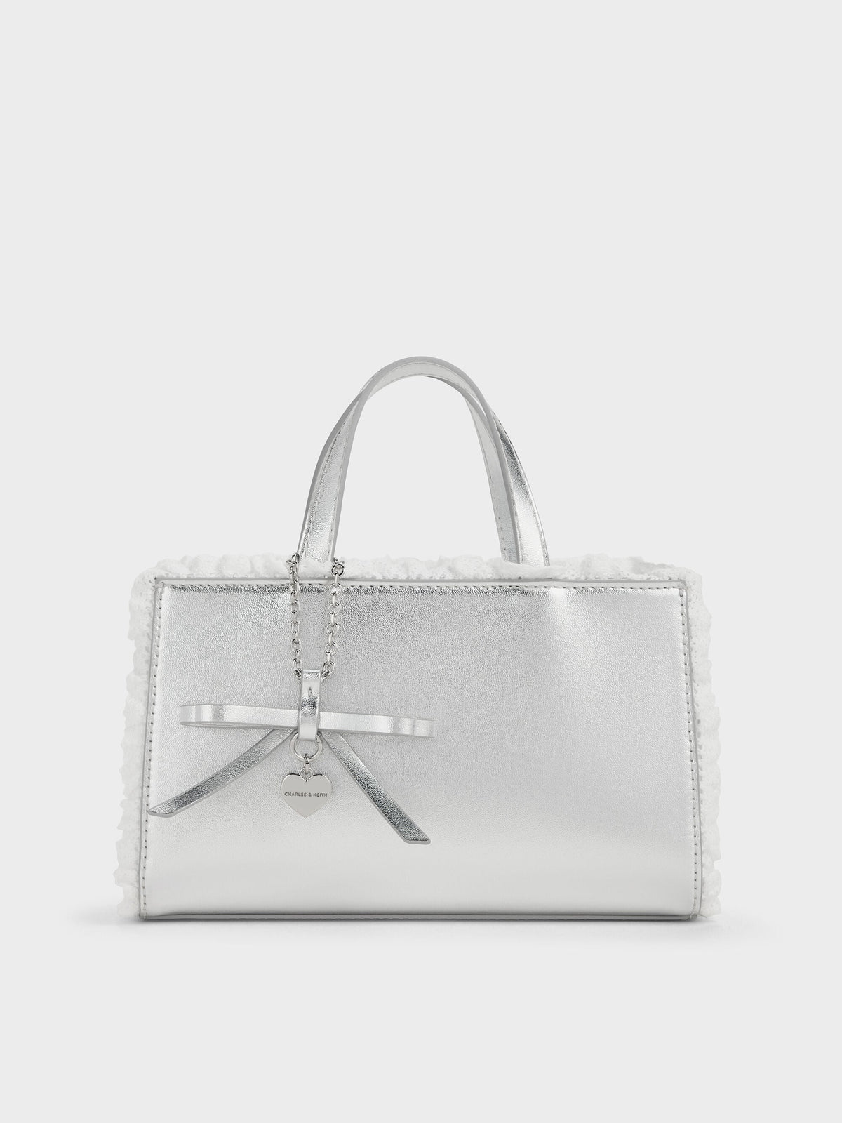Raina Metallic Lace-Trim Tote Bag - Silver | CHARLES & KEITH