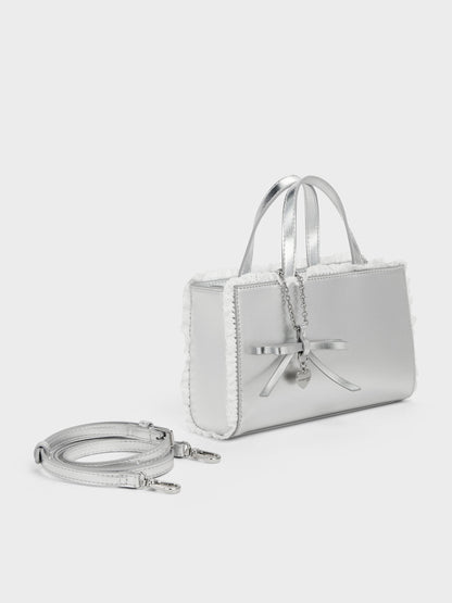 Raina Metallic Lace-Trim Tote Bag - Silver | CHARLES & KEITH