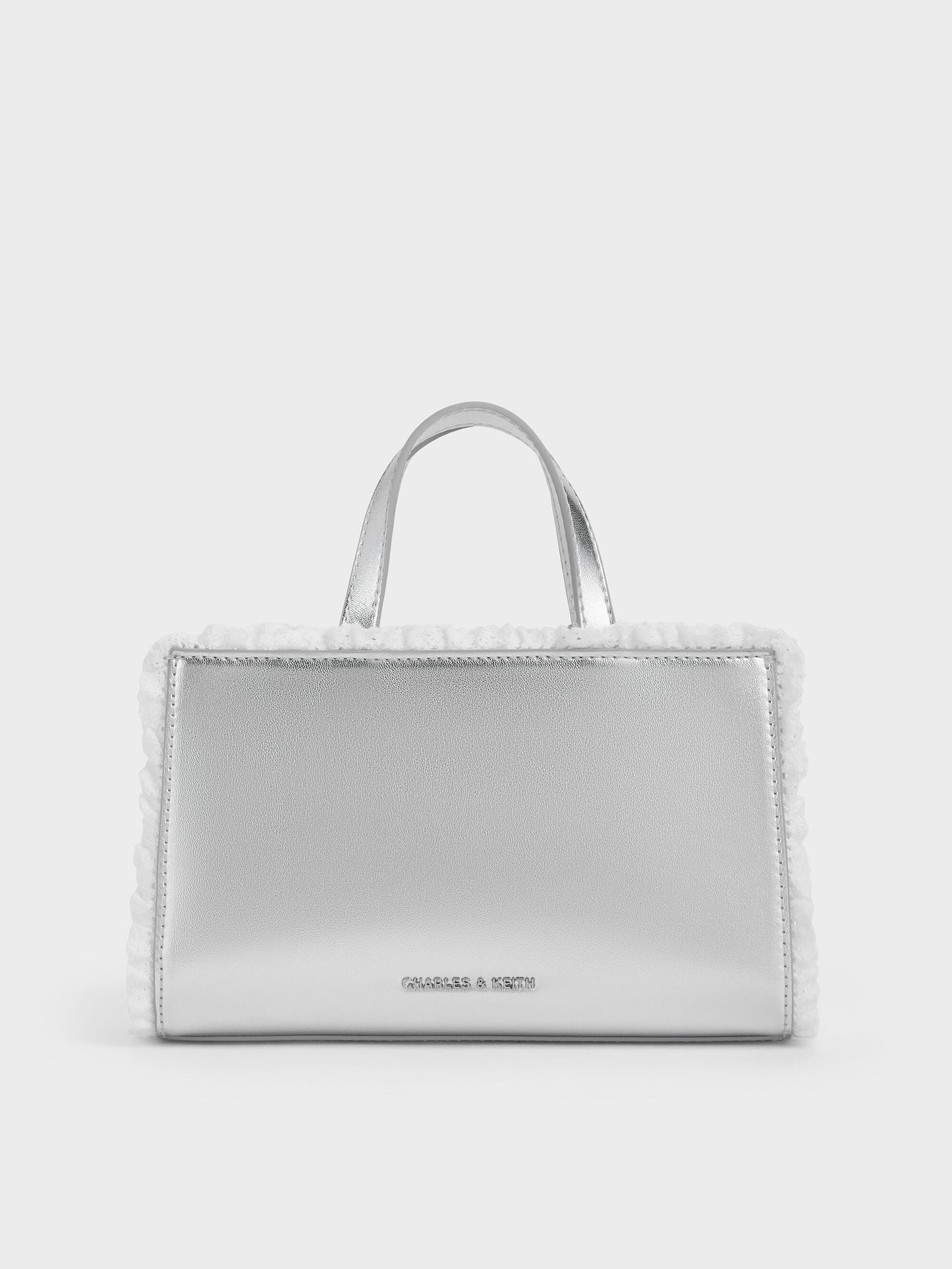 Raina Metallic Lace-Trim Tote Bag - Silver | CHARLES & KEITH