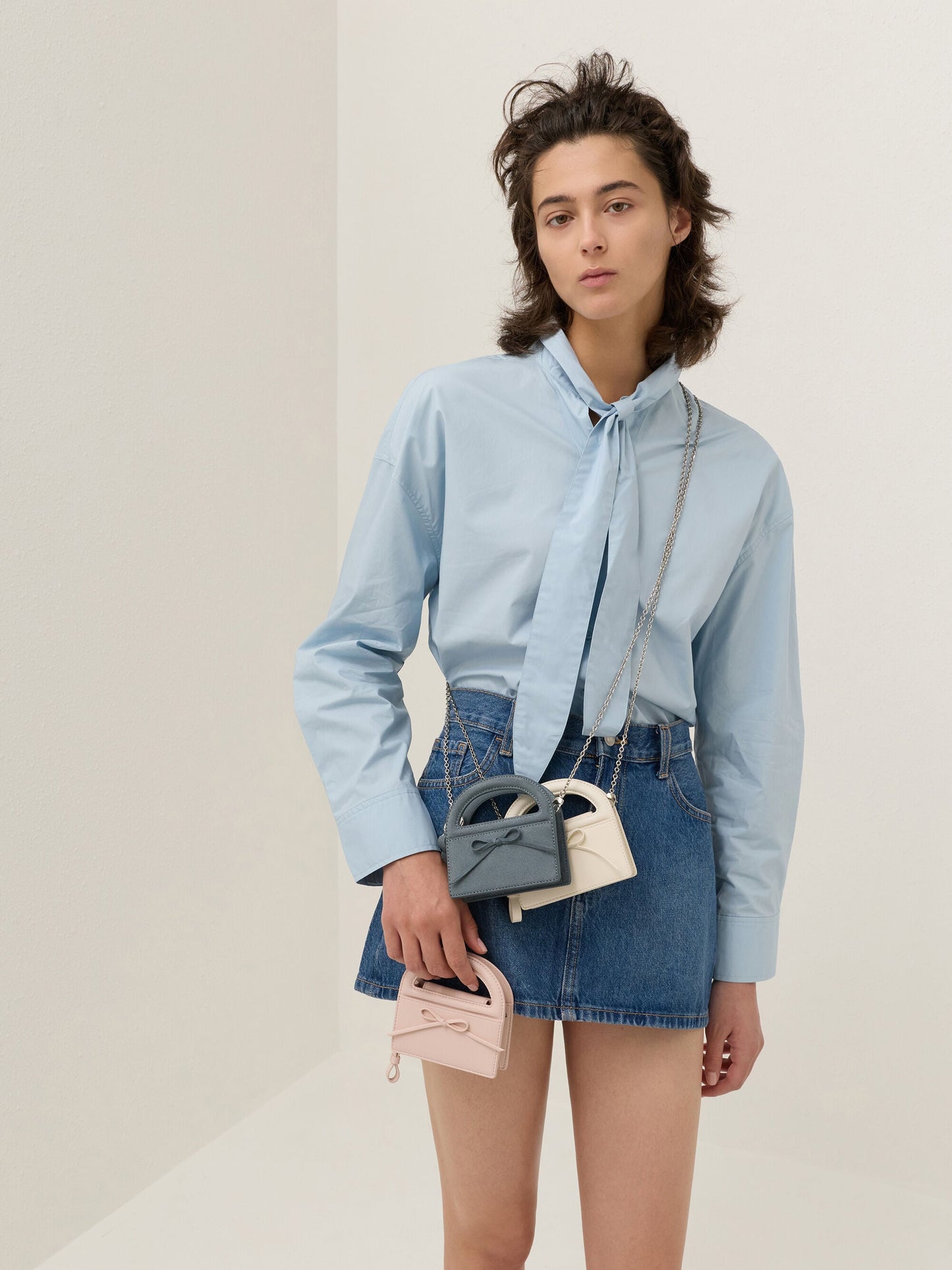 Reese Bow Top Handle Wristlet - Smoky Blue | CHARLES & KEITH