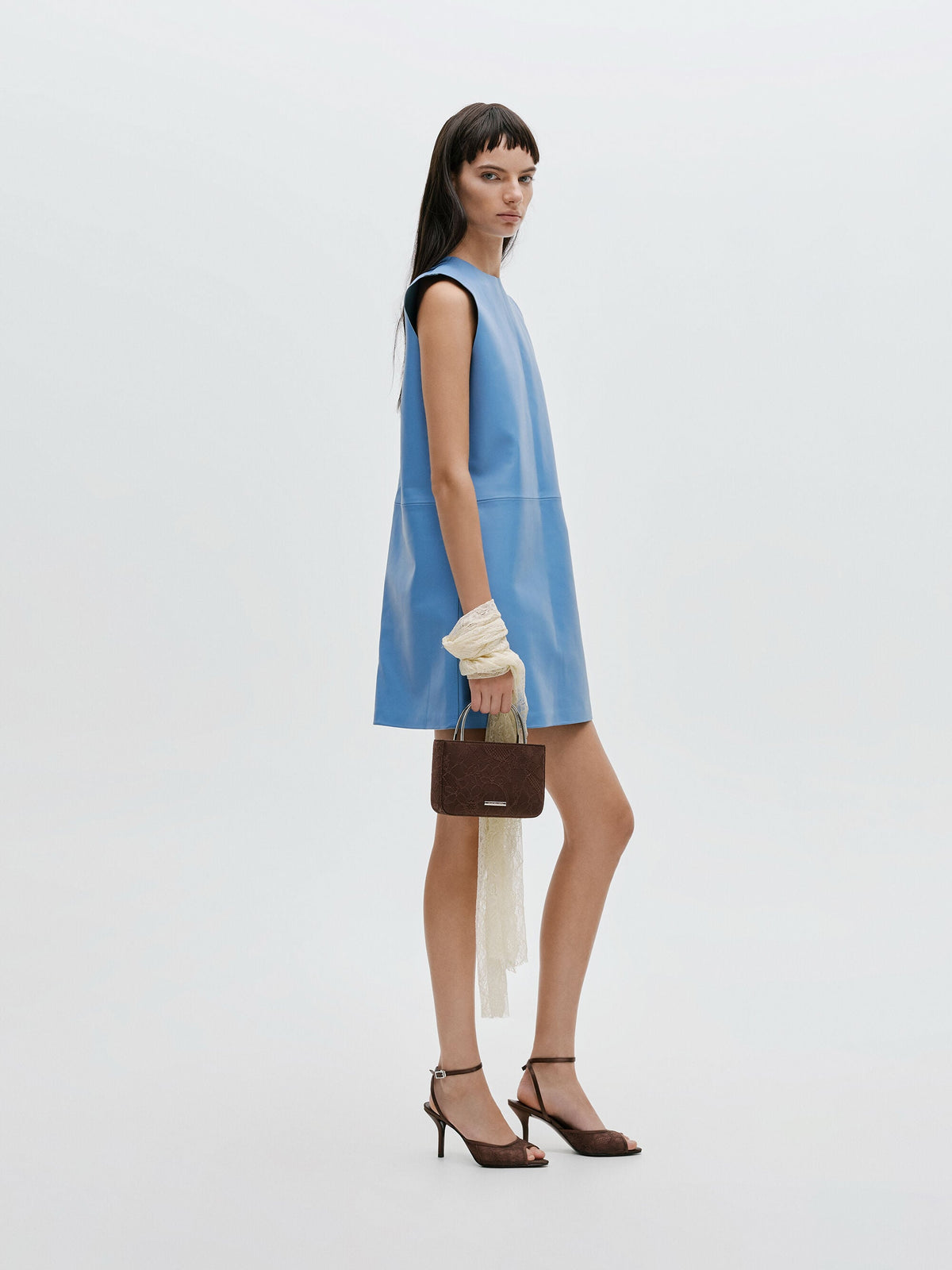 Jennis Lace & Satin Top Handle Bag - Dark Brown Textured | CHARLES & KEITH