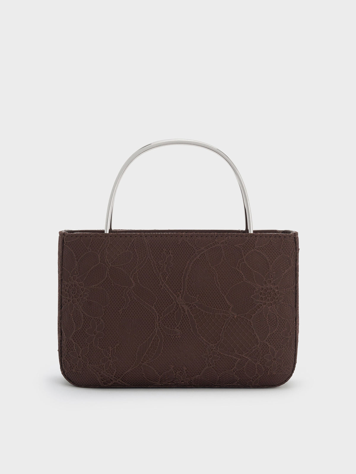 Jennis Lace & Satin Top Handle Bag - Dark Brown Textured | CHARLES & KEITH