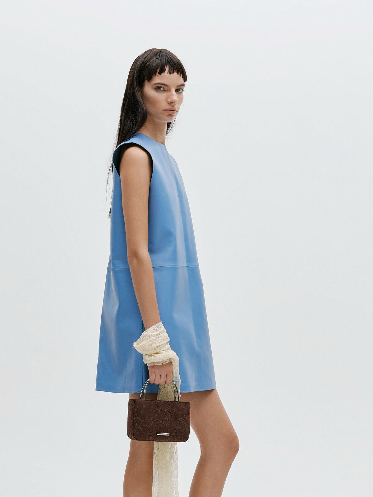 Jennis Lace & Satin Top Handle Bag - Dark Brown Textured | CHARLES & KEITH