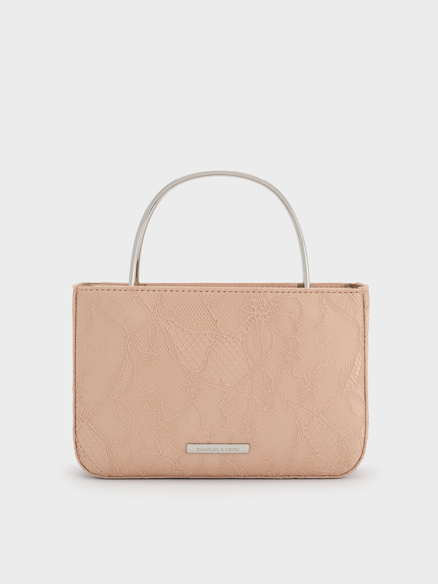 Jennis Lace & Satin Top Handle Bag - Nude Textured | CHARLES & KEITH