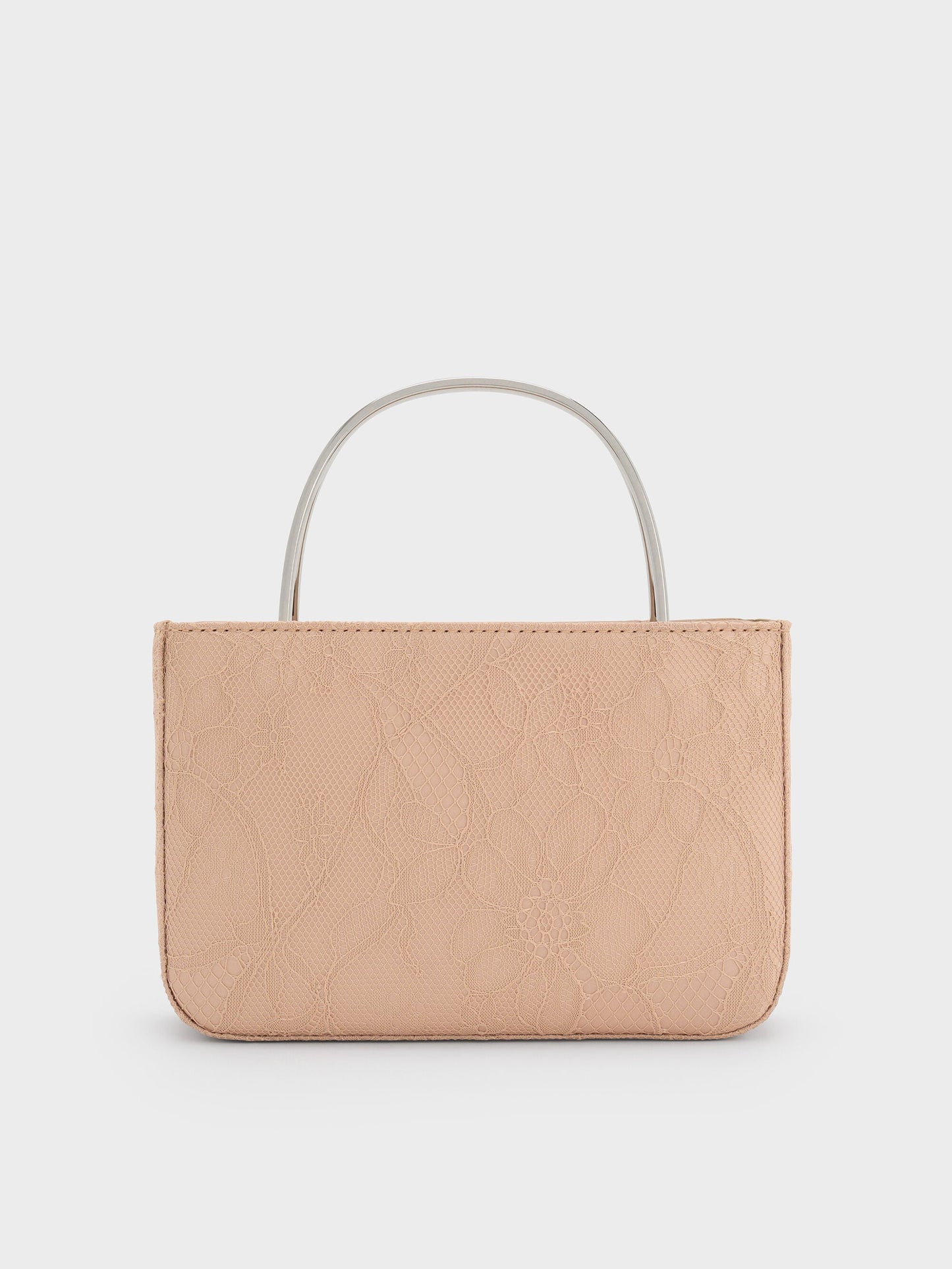 Jennis Lace & Satin Top Handle Bag - Nude Textured | CHARLES & KEITH