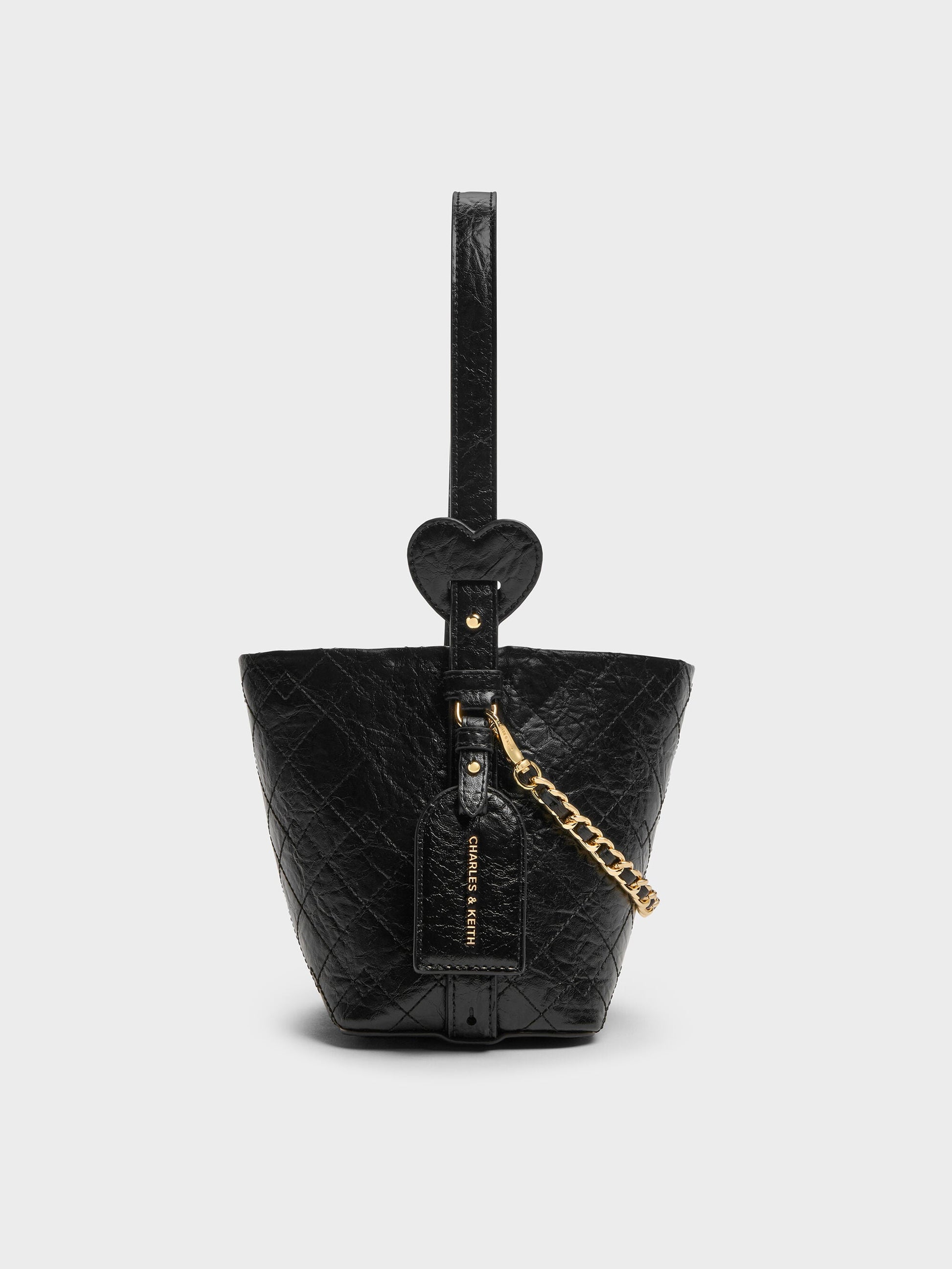 Duo Quilted Chain Bucket Bag - Black | CHARLES & KEITH