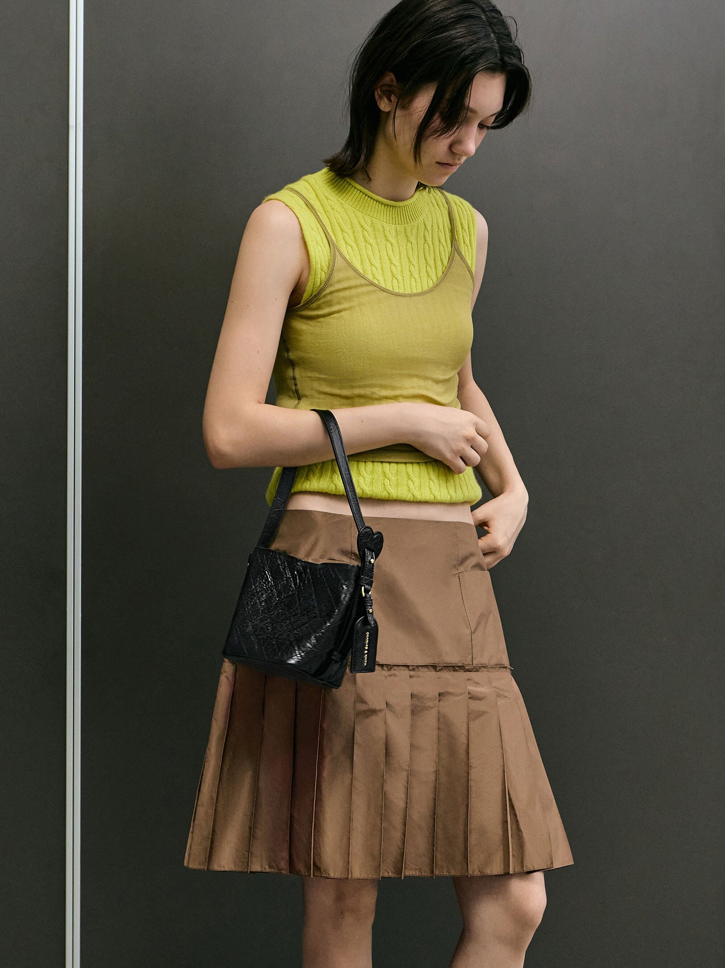Duo Quilted Chain Bucket Bag - Black | CHARLES & KEITH
