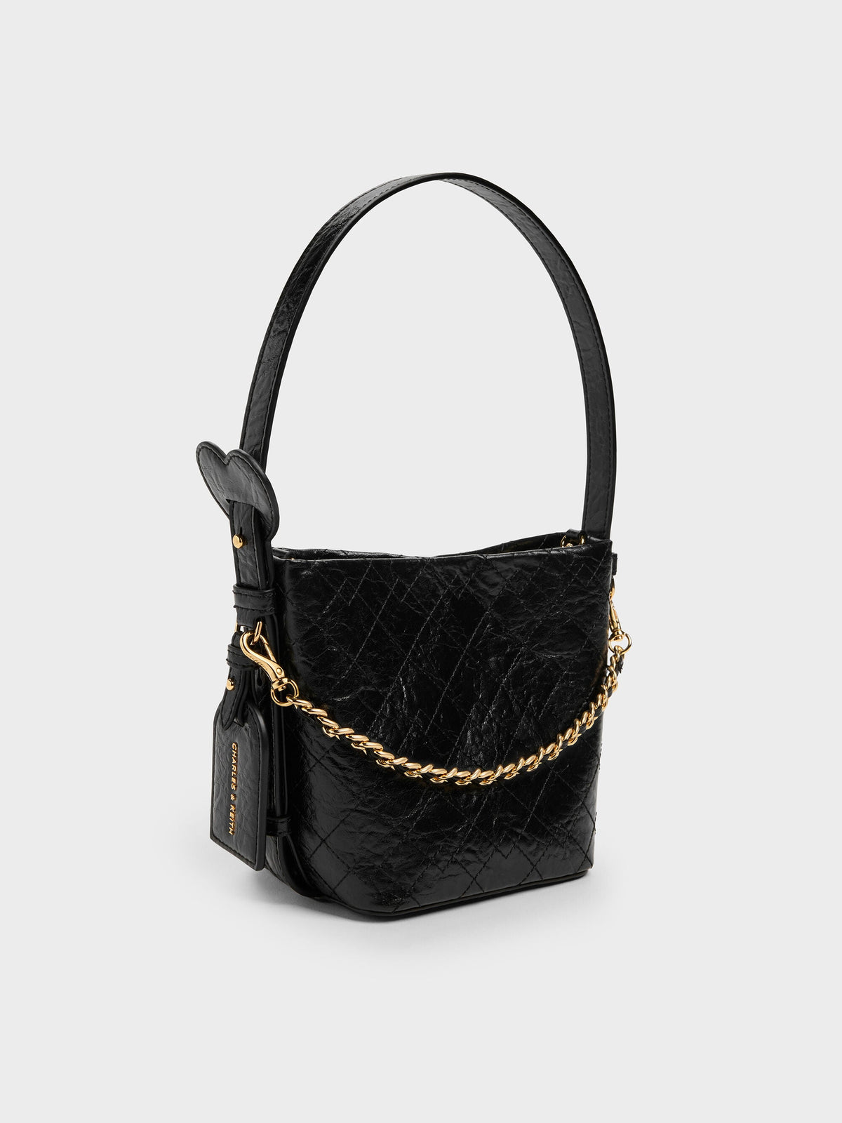 Duo Quilted Chain Bucket Bag - Black | CHARLES & KEITH