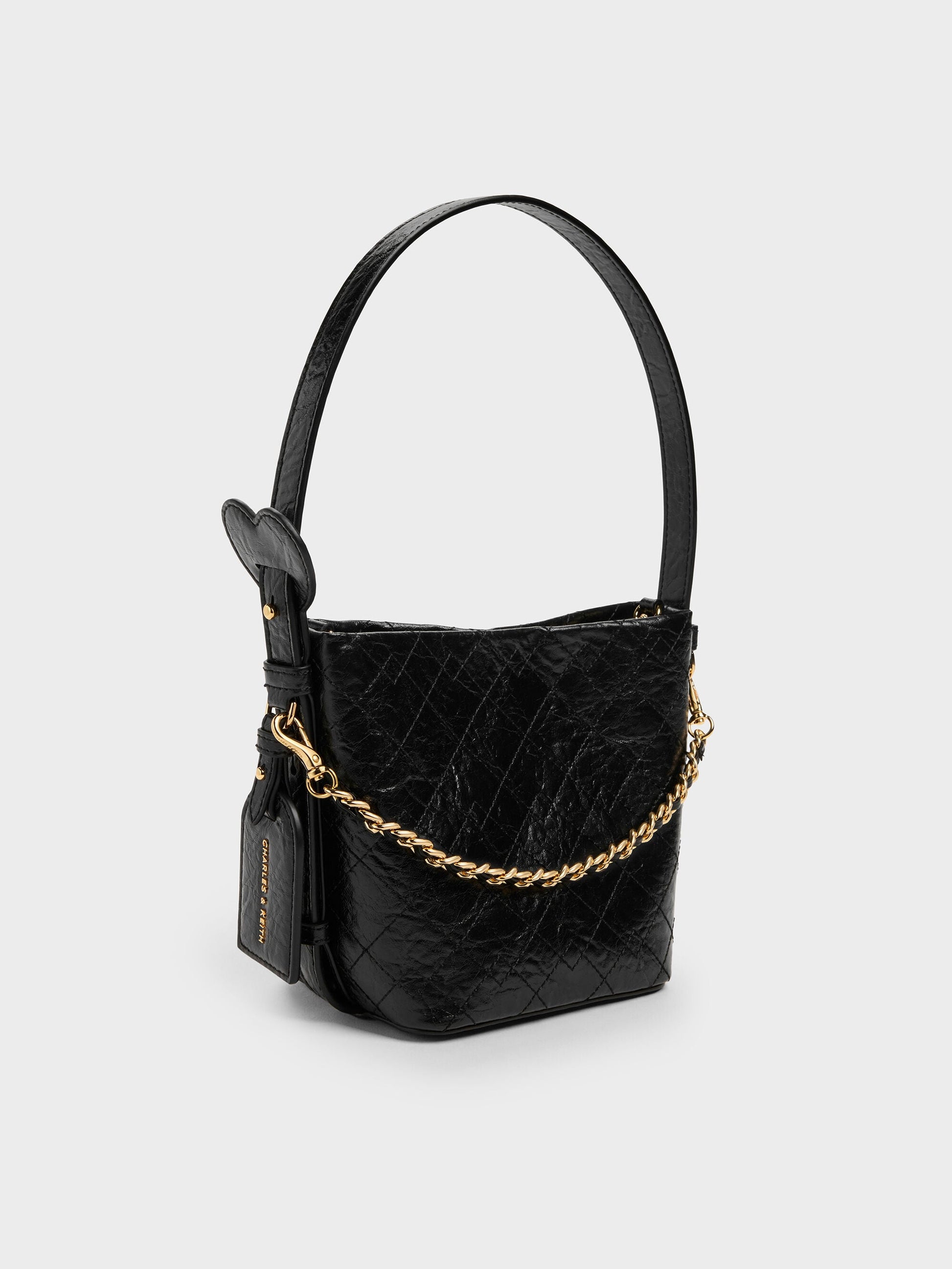 Duo Quilted Chain Bucket Bag - Black | CHARLES & KEITH