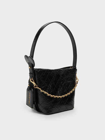 Duo Quilted Chain Bucket Bag - Black | CHARLES & KEITH