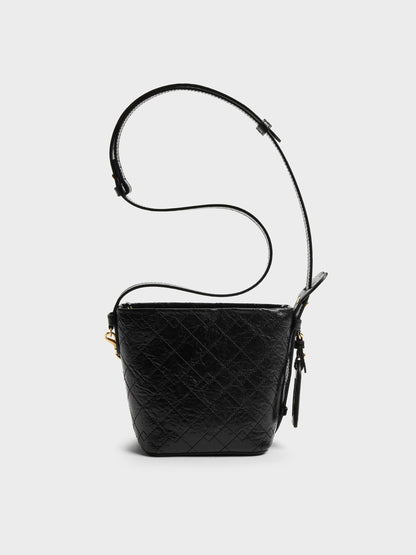 Duo Quilted Chain Bucket Bag - Black | CHARLES & KEITH